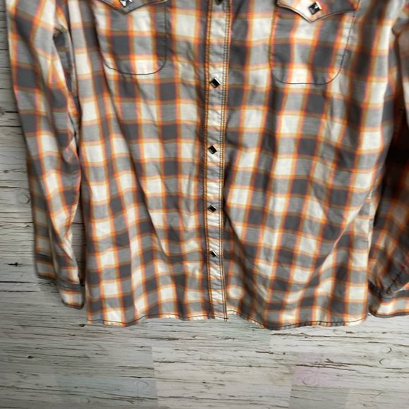 Wrangler brown red floral plaid blouse top size large western - Picture 3 of 14